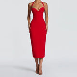 Elegant Bodycon Midi Dress – Halter Neck Evening Gown