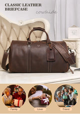 Men's Crazy Horse Leather Duffle Bag Large Capacity Travel Luggage Bag Fits 15'' Laptop & Shoes Durable Totes Bags for Business