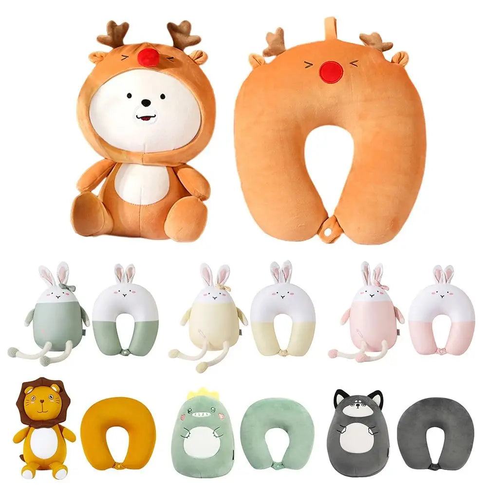 2-in-1 Cartoon Animal Travel Neck Pillow | U-Shape