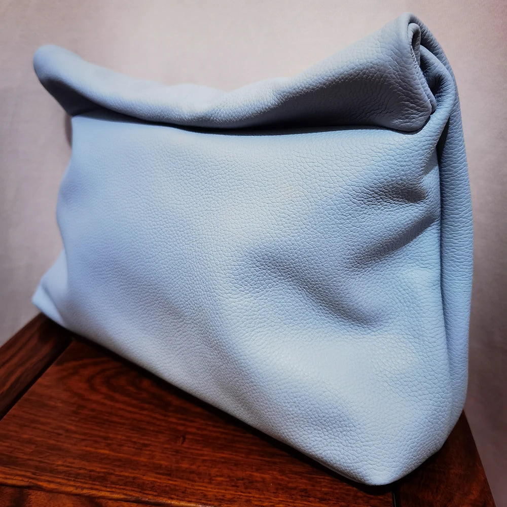 100% Genuine Leather Cowhide Handbag High Quality Leather Women's Foldable Designer Handbag Simple Magnet Handle Bags