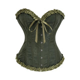 USA-Made Jacquard Ruffled Overbust Corset – Gothic Victorian Push-Up Bustier