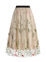 Tonval Floral Embroidered Mesh Midi Skirt – Elegant & Vintage
