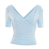 2026 New Women Cross V Neck Slim Waist Top Fashion Ins Style Top