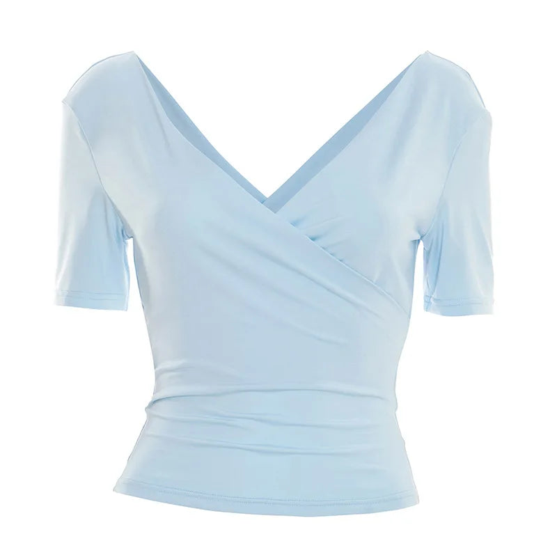 2026 New Women Cross V Neck Slim Waist Top Fashion Ins Style Top