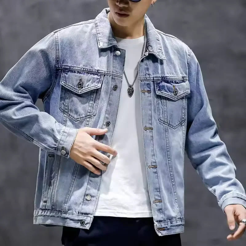 New Denim Jacket Mens Embroidery Trendy Jackets Casual Vintage Streetwear Coats Autumn High Street Embroidery Denim Jacket