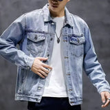 New Denim Jacket Mens Embroidery Trendy Jackets Casual Vintage Streetwear Coats Autumn High Street Embroidery Denim Jacket