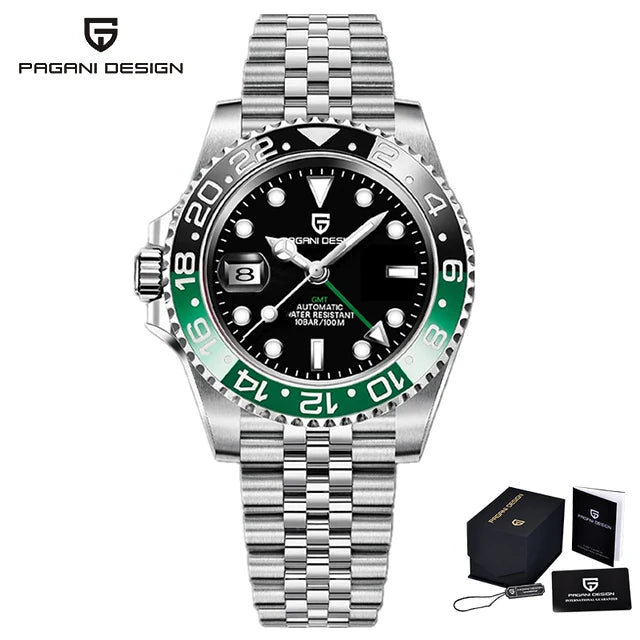PAGANI DESIGN GMT Automatic Watch — Sapphire Crystal, 10-Bar Waterproof, 40mm