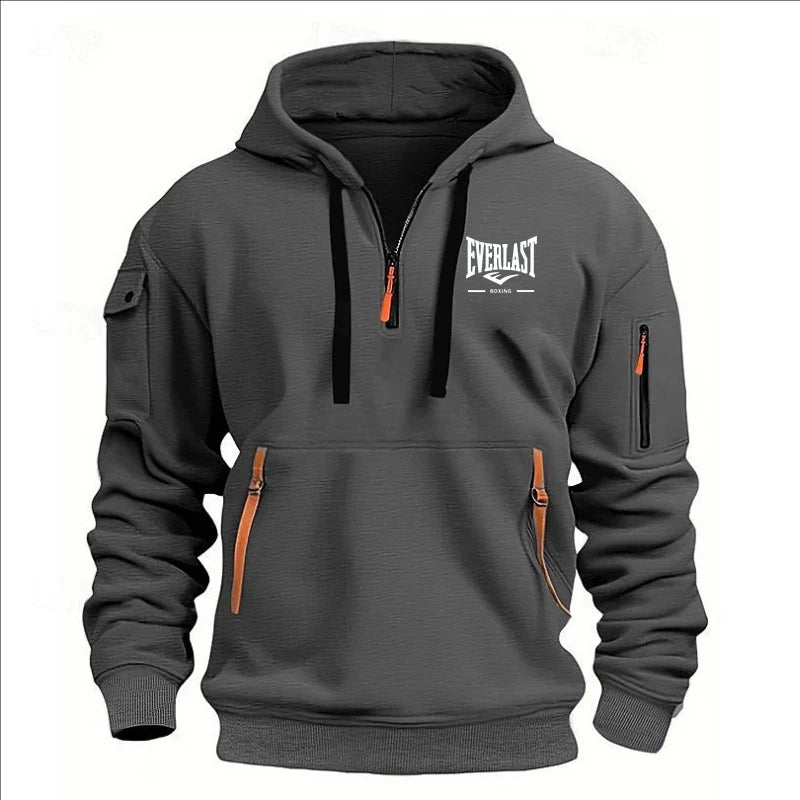Men’s Printed Fleece Hoodie with Zipper Details