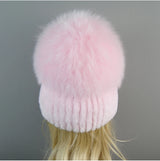 Women's Luxury Rex Rabbit & Fox Fur Beanie Hat