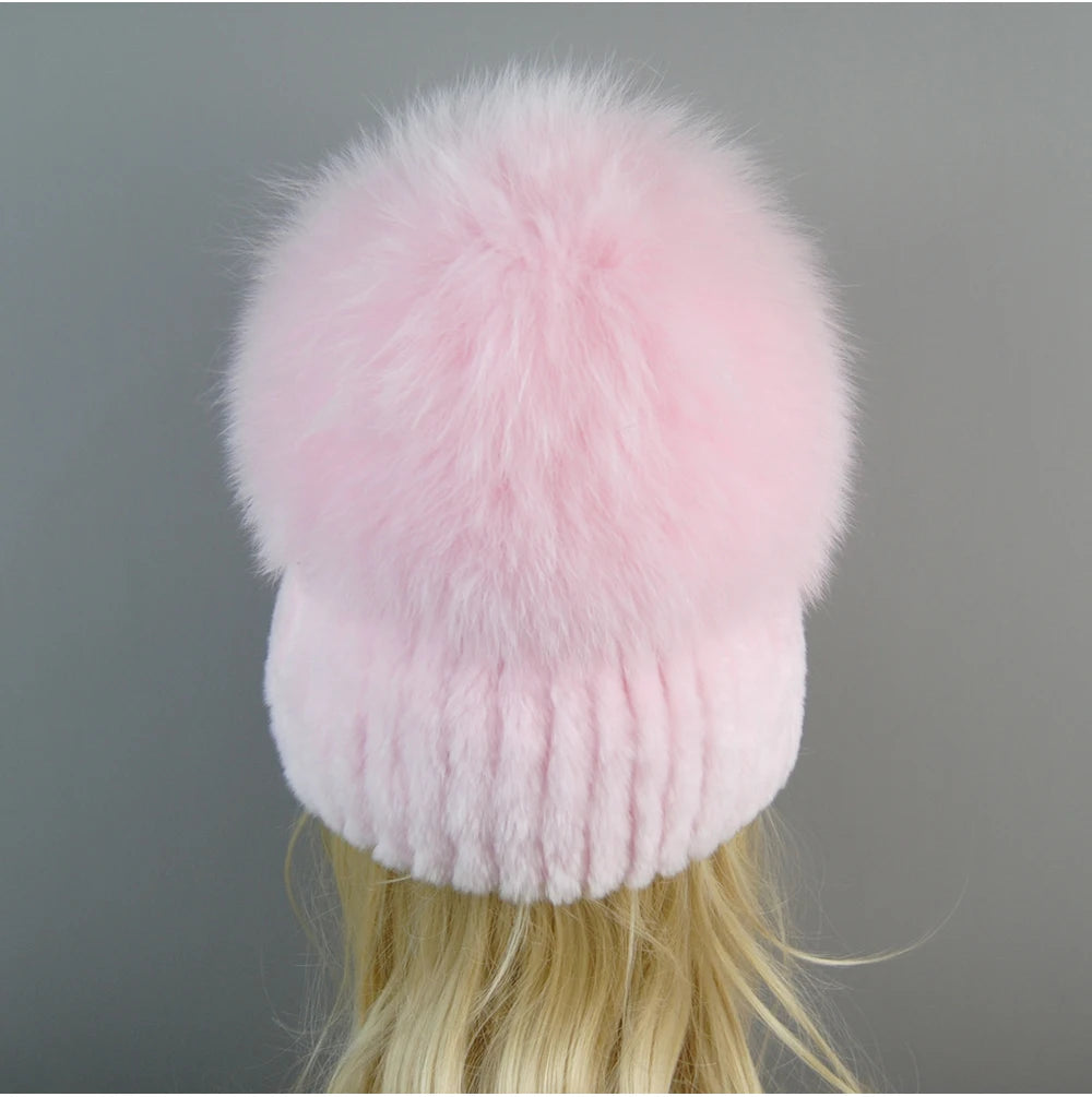 Women's Luxury Rex Rabbit & Fox Fur Beanie Hat