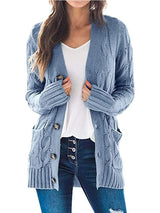 Women's V-Neck Button-Down Cardigan – Soft Loose Fit Knitted Sweater Jacket