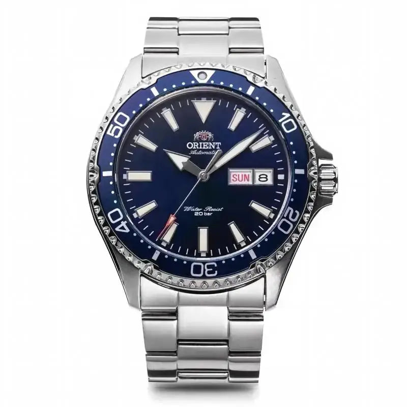 Orient Men Automatic Mechanical Diving Watch 20Bar Water Resistant Week Date Calendar Luminous Stainless Steel Sports Wristwatch