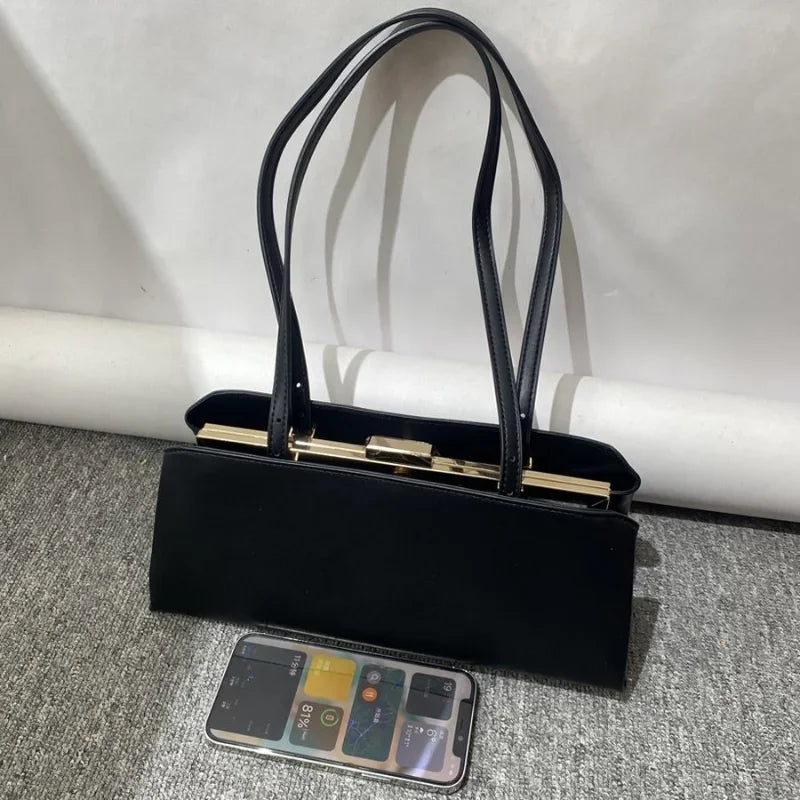Minimalist Rectangular Frame Handbag Metal Lock Hard Shell Top Handle Bag Elegant Office Commute Shoulder Purse For Women