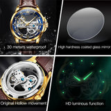 OLEVS 6661 Automatic Mechanical Man Watch Full Transparant Skeleton Flywheel Leather Strap Luxury Brand Original Mens Wristwatch