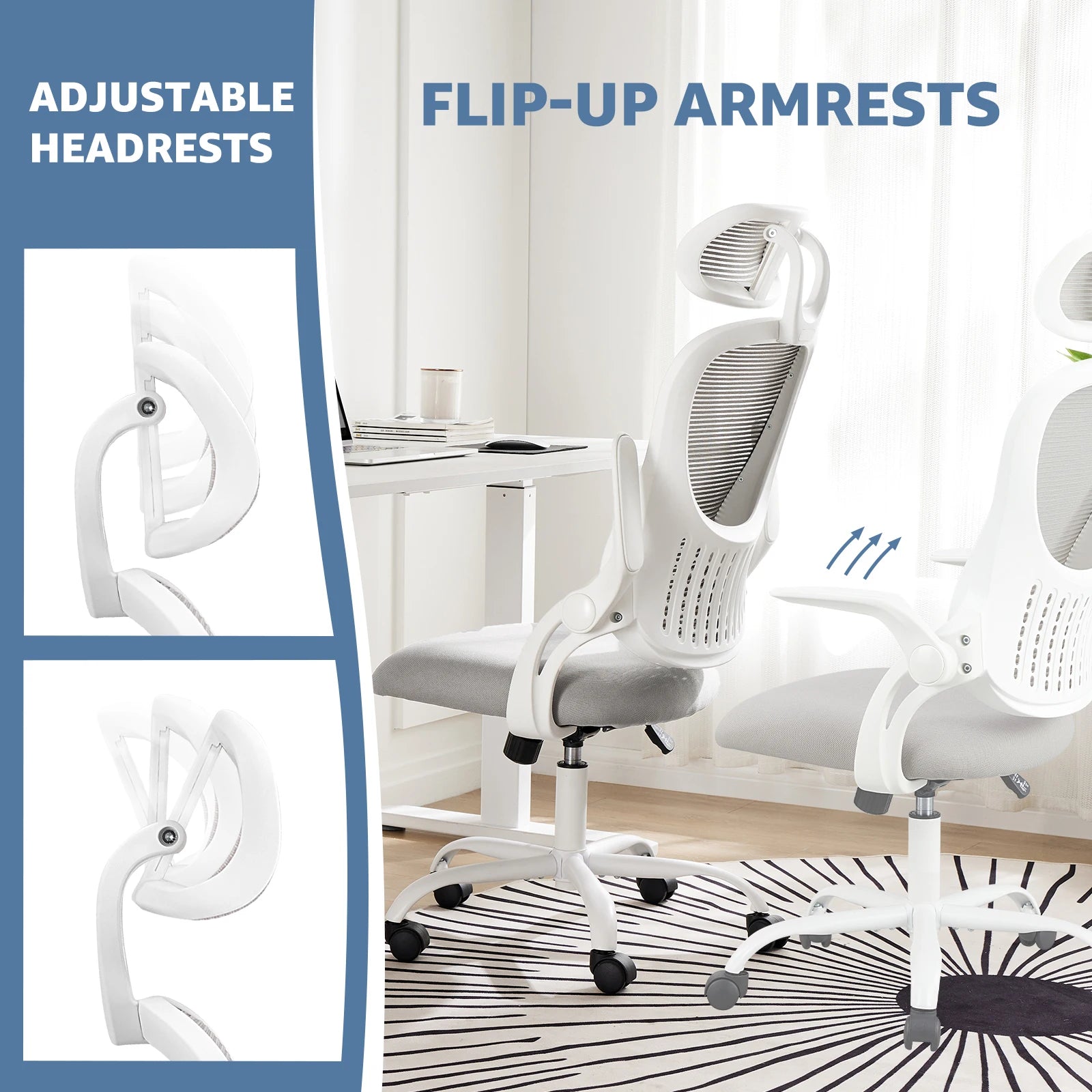 JHK Ergonomic Mesh Office Chair with Flip-Up Arms
