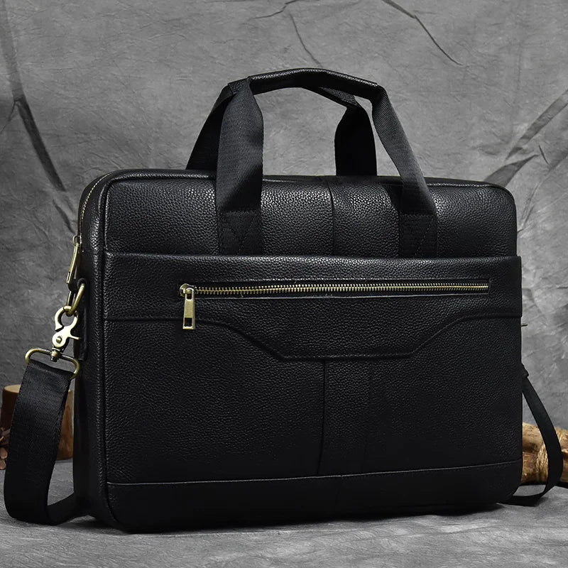 Luufan Genuine Leather Men's Business Handbag 15" Laptop Briefcase Bag Male A4 Document Shoulder Message Computer Bag Work Tote