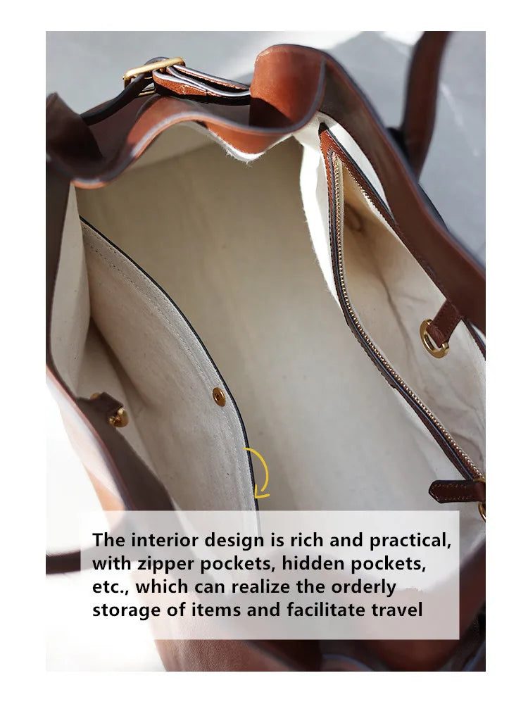 Women's Vegetable-Tanned Cowhide Leather Tote Bag