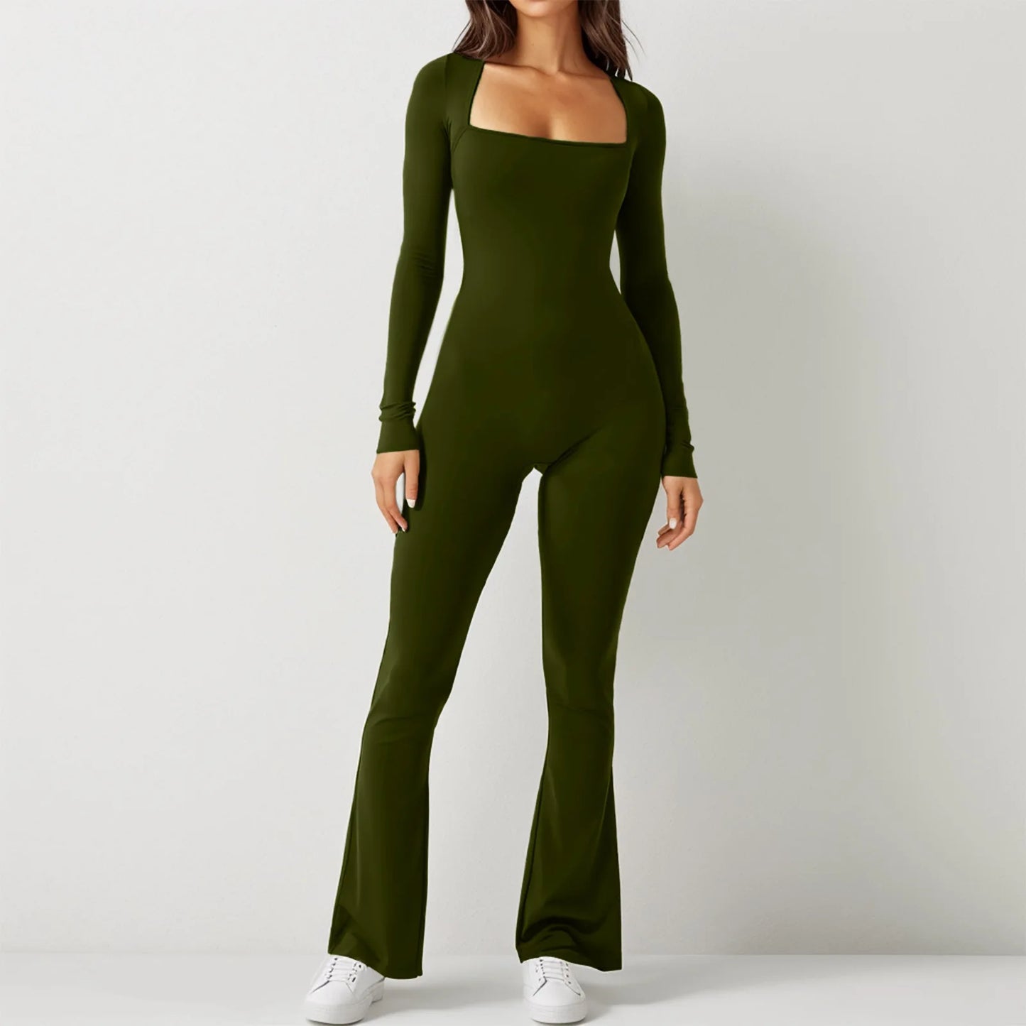 Wide-Leg Yoga Bodysuit | One-Piece Long Sleeve Gym Jumpsuit (S-2XL)