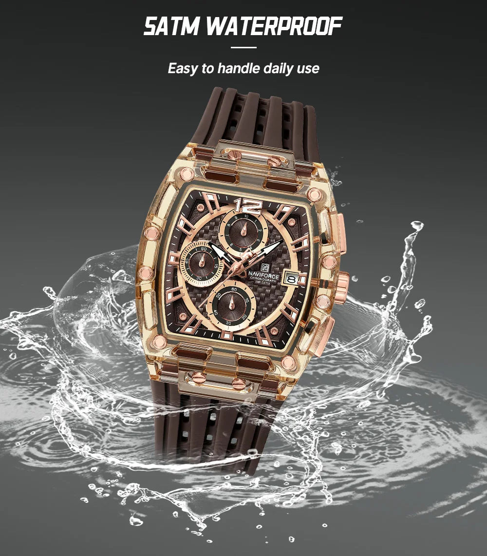 Men's Sport Chronograph – Waterproof Silicone Strap Tonneau Watch