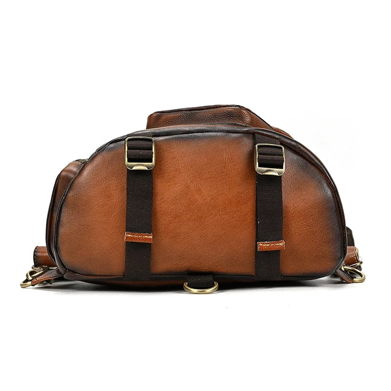 Single Shoulder Bagpack Genuine Leather Chest Bag Outdoor Riding Bag Chest Packs For Biker Men Male Sling Bags Cow Leather