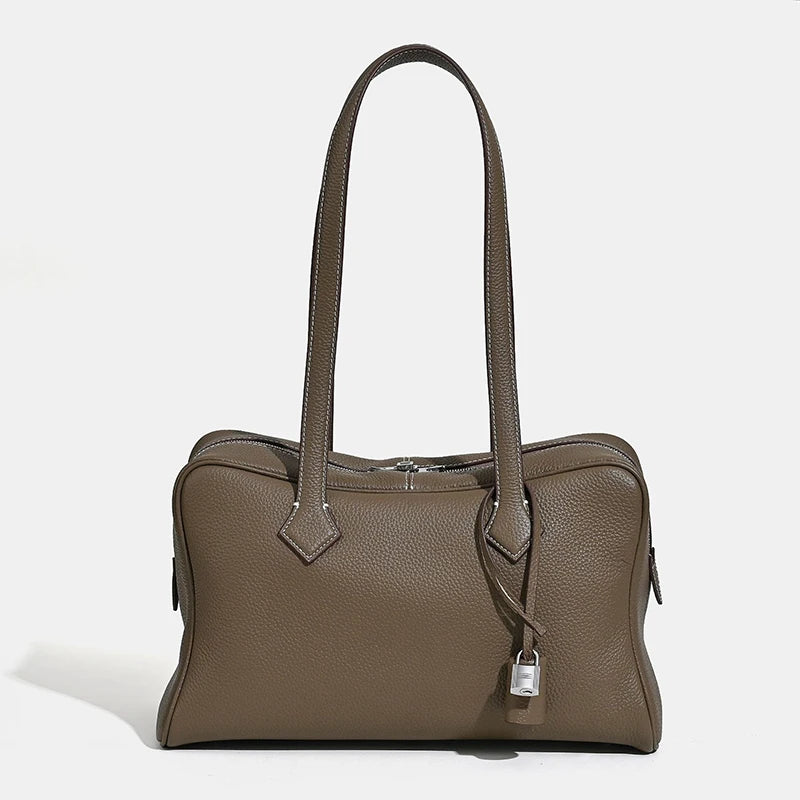 2026 Spring Luxury Brand Genuine Leather Women Bags Cowhide Casual Totes Women Handbags Fashion Silver Lock Shoulder Bags Woman