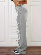 Women's Distressed Wide Leg Jeans | High Waist Denim
