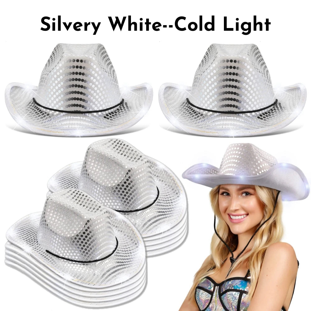 LED Light-Up Cowboy Hats – Glitter Party Pack