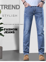 Spring Men's Light Blue Slim Jeans Stylish Casual Stretch Fabric Denim Pants Classic Trousers Smoke Gray