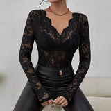 Elegant Floral Lace V-Neck Top
