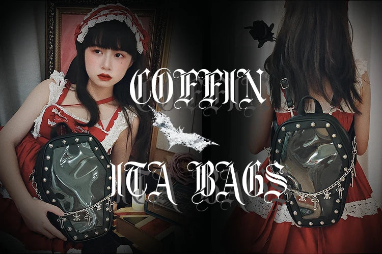 Gothic Punk Coffin Shape Ita Bag Women Clear Backpacks Dark Lolita Handbag and Shoulder Bag Girls Cosplay Designer 2 Insert