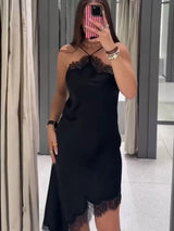 Elegant Lace Spliced Sling Dress: Sleeveless Backless Chic