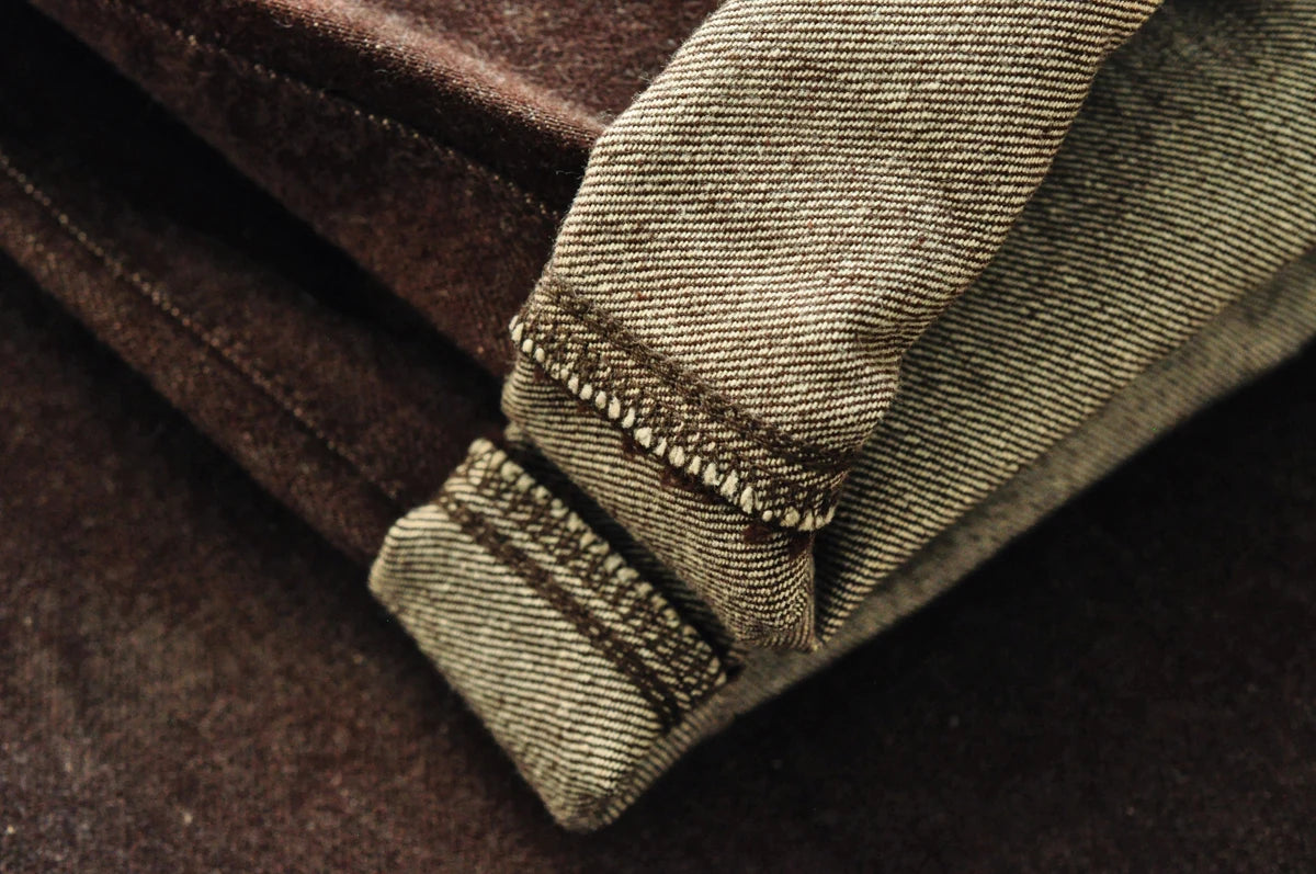 SauceZhan Brown Selvedge Denim Tapered Jeans – 13.8 oz