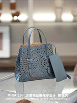 New Tote Bag French Cowhide Handmade Bag Niche Laser Engraved Hollow Leather Vegetable Basket Bag Casual Versatile Temperament