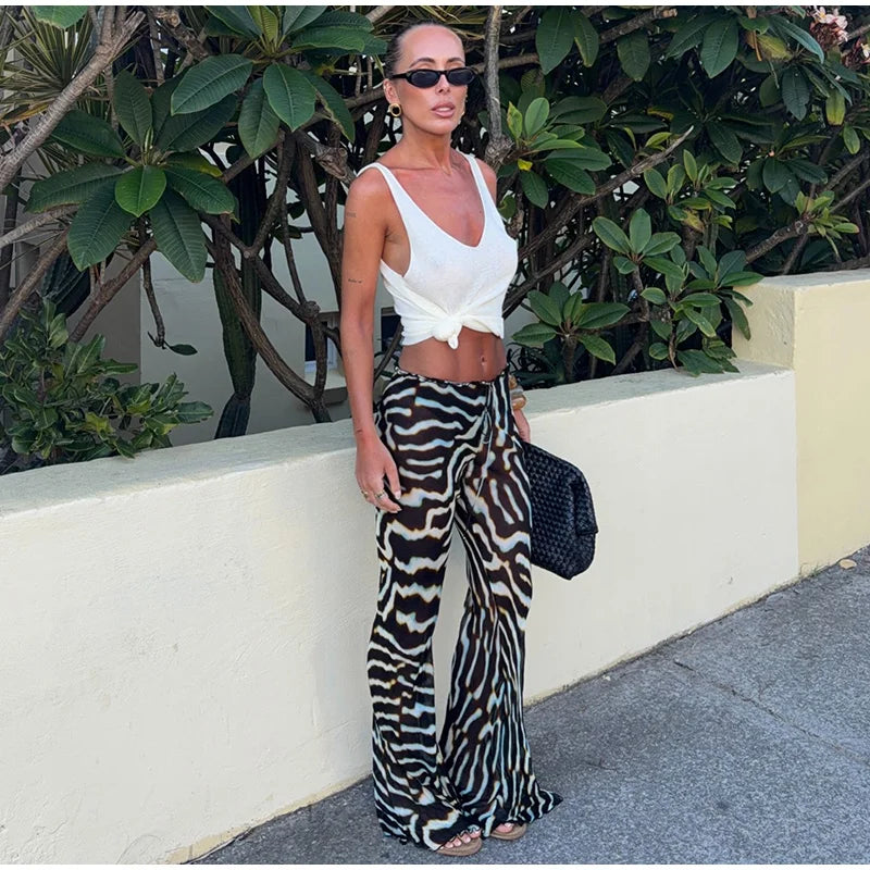 Zebra Print Chiffon 2-Piece Set – Tank Top & Wide Leg Pants