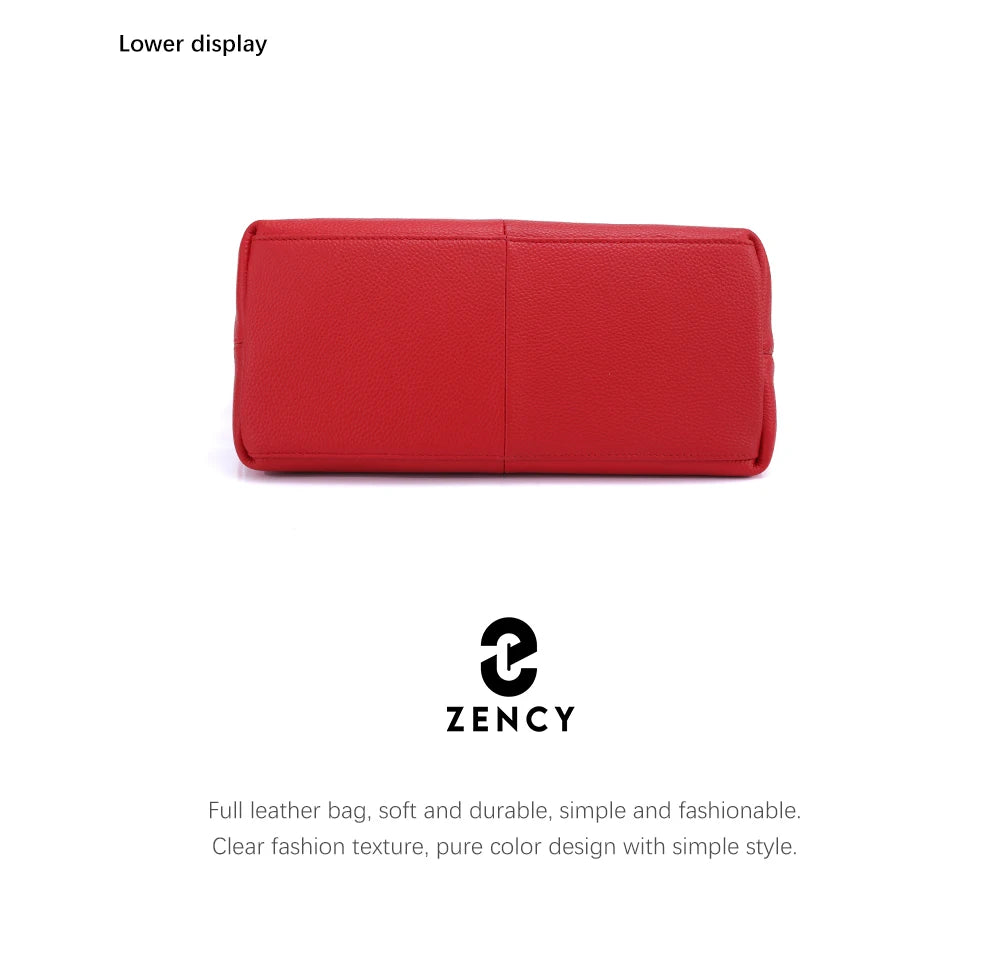Zency 100% Genuine Leather Large Women Top Handle Shoulder Bag Tote Handbag Purse Black Leather Hobo Bag Underarm Zipper Bags