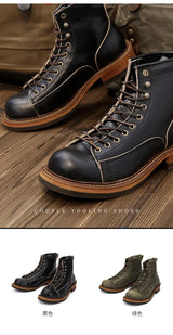KOWM Hiking shoes men's walking boots British thick soled cowhide high top motorcycle boots ankle sneakers  casual trekking shoe