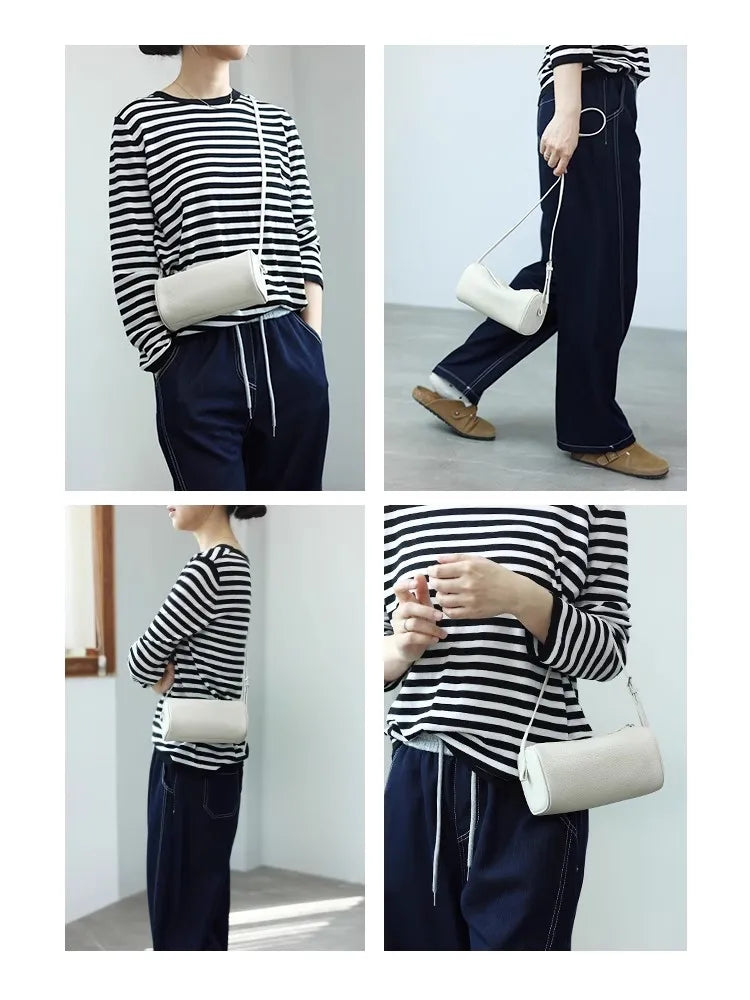 Full Grain Leather Soft Balck Small Size Crossbody Bags For Women Luxury Adjustable Shoulder Strap Underarm Bag Portable Handbag
