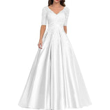 A Line Women Evening Dresses Satin Appliques V Neck Prom Party Gowns Formal Occasion robes de soirée
