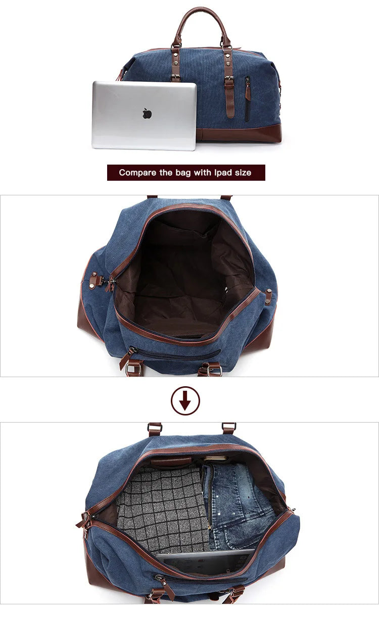 Original Canvas Leather Men Travel Bags Carry on Luggage Bags Men Duffel Bags Travel Tote Large Weekend Bag Overnight