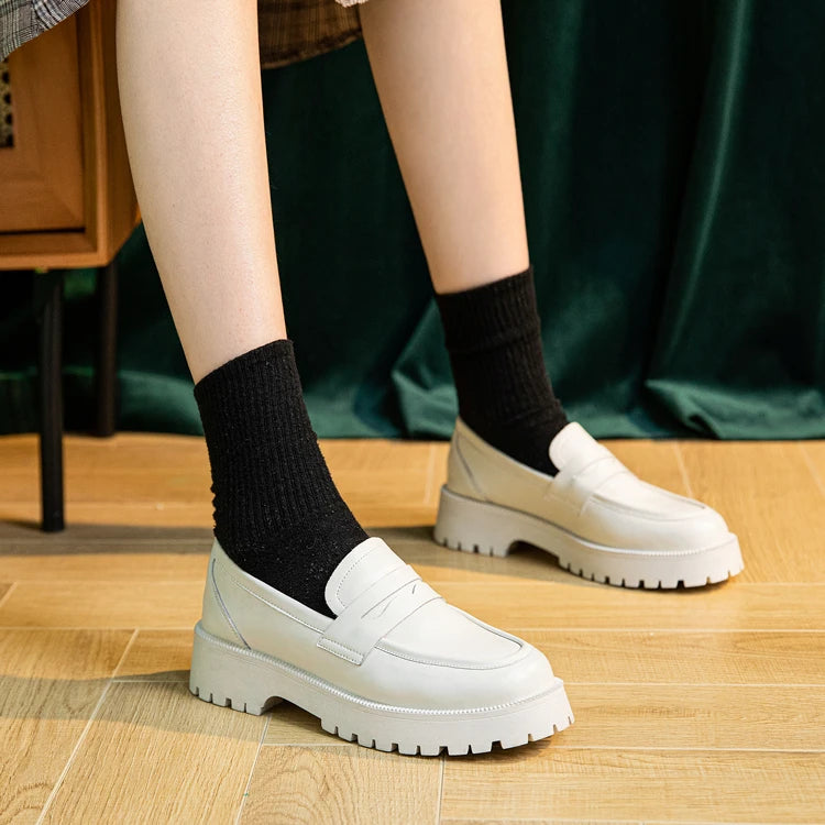 AIYUQI Women's Suede Square-Heel Loafers | British Style