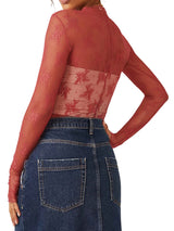 Floral Lace Sheer Mesh Long Sleeve Top