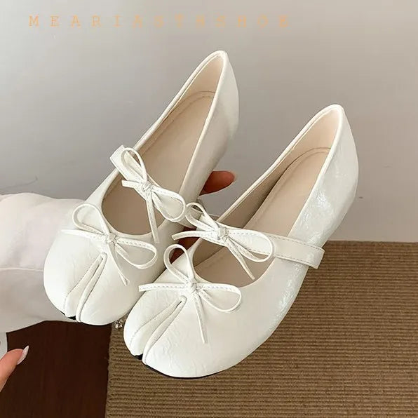 Women's Split-Toe Bow Loafers | Elegant Flat Pumps