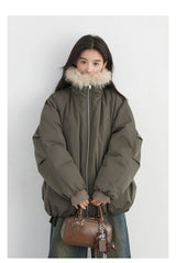 Women's Hooded Down Jacket with Faux Fur Collar