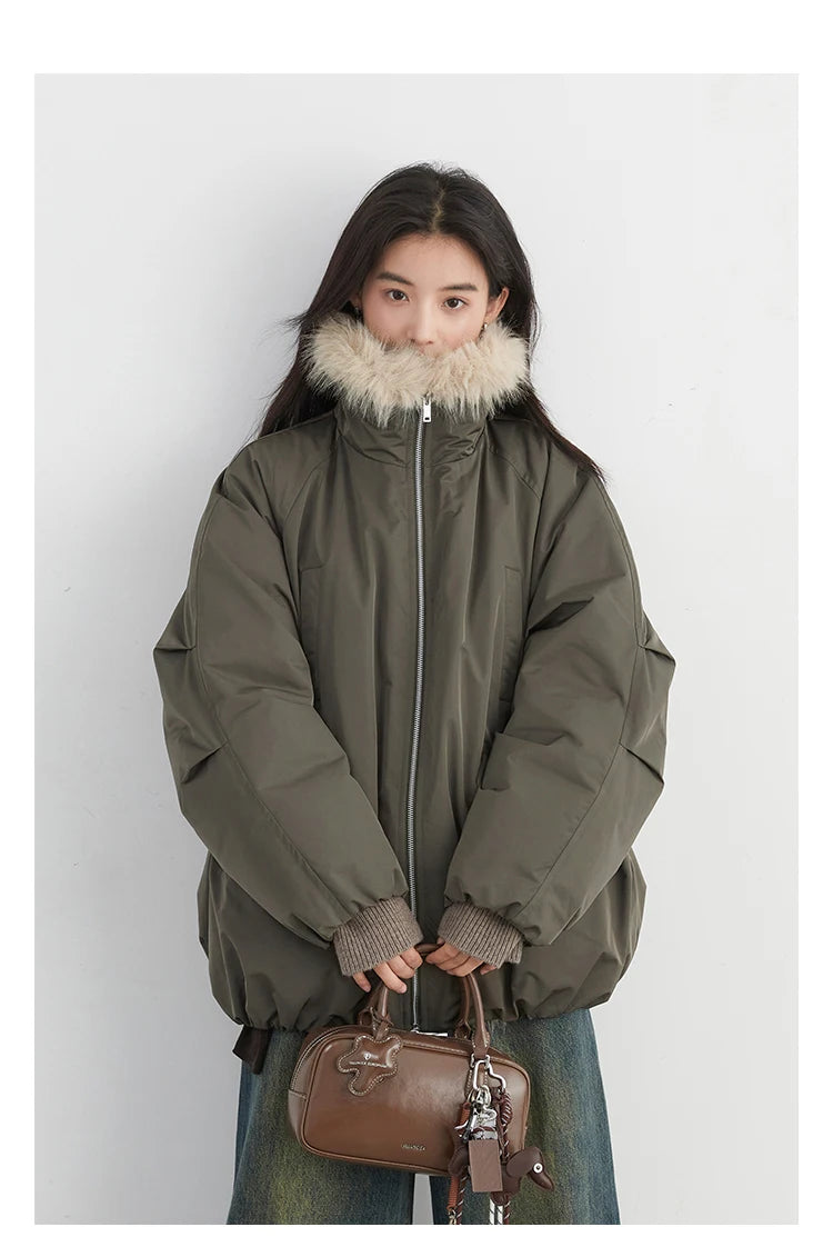 Women's Hooded Down Jacket with Faux Fur Collar