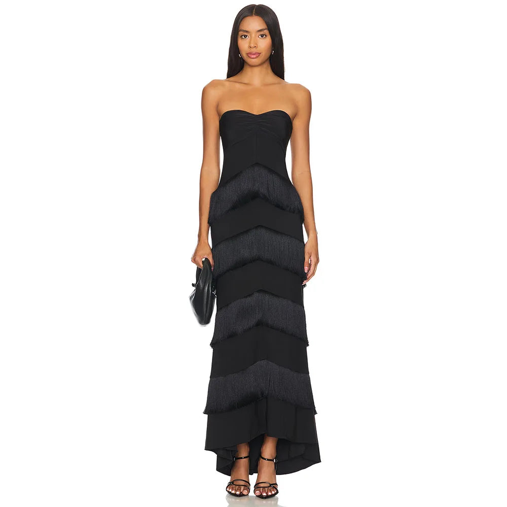 Strapless Mermaid Evening Gown with Tassel Detail