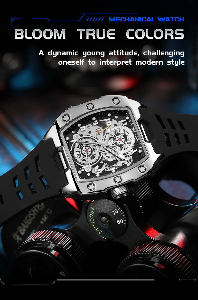 Luxury Automatic Skeleton Watch – Waterproof Silicone Sport Wristwatch