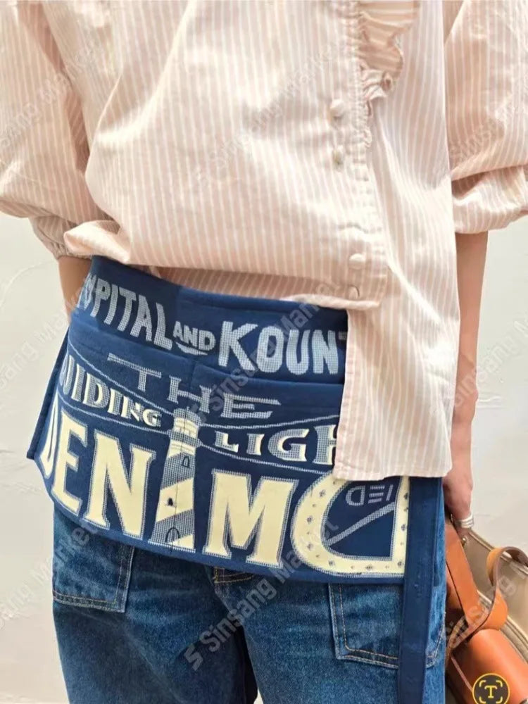 Vintage Letter Print Canvas Waist Bag for Women Multifunctional Crossbody Bag, Casual Apron Chest Bag, Streetwear Fanny Pack