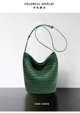 Luxury Women's Shopping Bag New High-End Hand-Woven Leather Bucket Bag Large-Capacity Shoulder Messenger Bag Commuter Tote Bag
