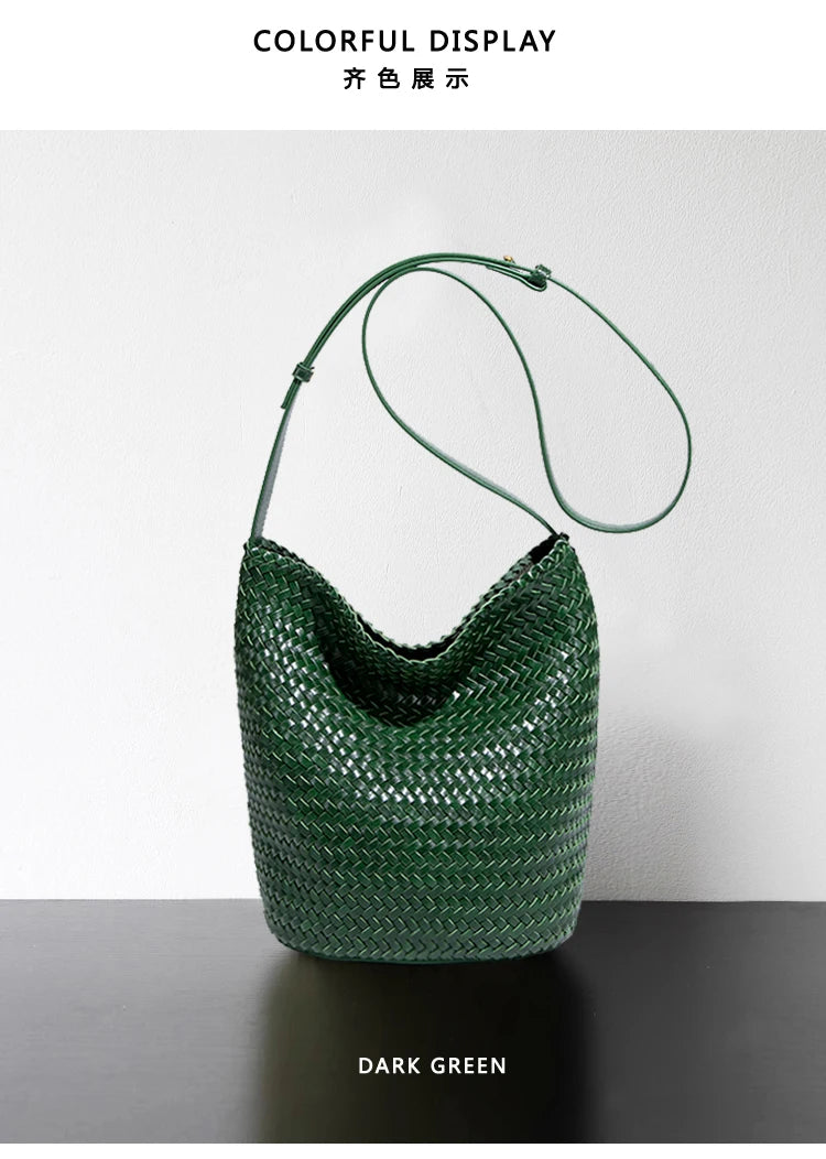 Luxury Women's Shopping Bag New High-End Hand-Woven Leather Bucket Bag Large-Capacity Shoulder Messenger Bag Commuter Tote Bag