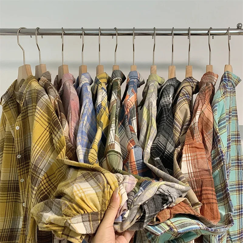 Vintage Plaid Long-Sleeve Blouse